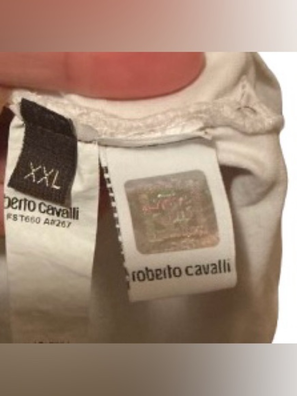 Roberto Cavalli Made in Italy Silver Glitter Monogram Logo Tee White Size XXL - Picture 5 of 5
